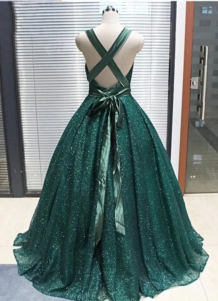 2025 Hot Green Sequined Prom Dresses Long V Neck Ball Gown Quinceanera Dresses sold by My Chic Dress product image thumbnail 5