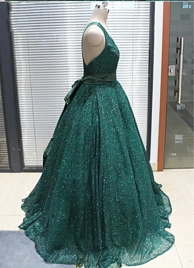 2025 Hot Green Sequined Prom Dresses Long V Neck Ball Gown Quinceanera Dresses sold by My Chic Dress product image thumbnail 4