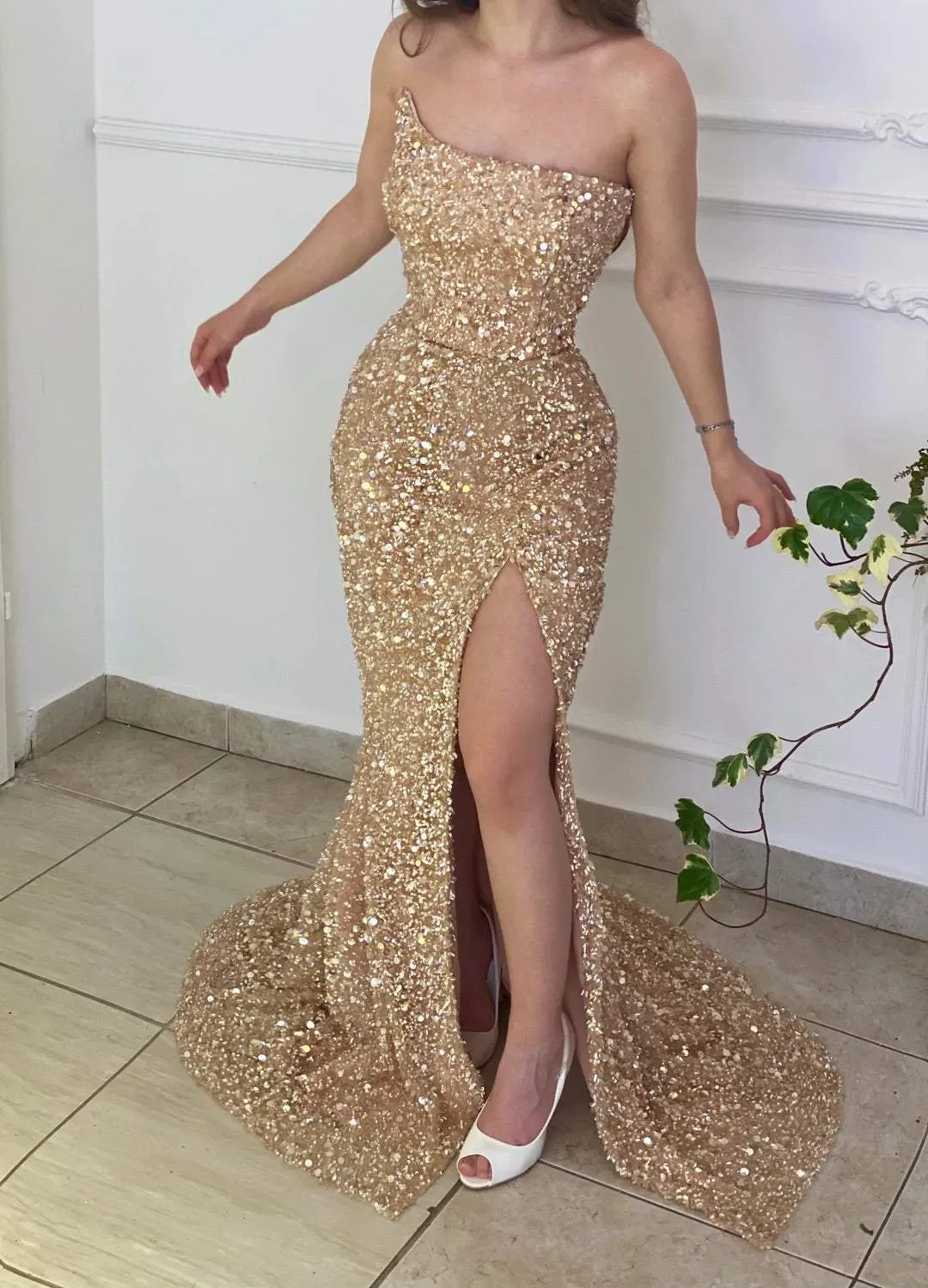 Hot Gold Sequin Prom Dresses Strapless Mermaid Formal Dresses sold by My Chic Dress
