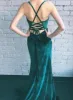 Cheap Green Velvet Prom Dresses Mermaid Spaghetti Straps Pleats With Side Split sold by My Chic Dress