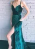 Cheap Green Velvet Prom Dresses Mermaid Spaghetti Straps Pleats With Side Split sold by My Chic Dress