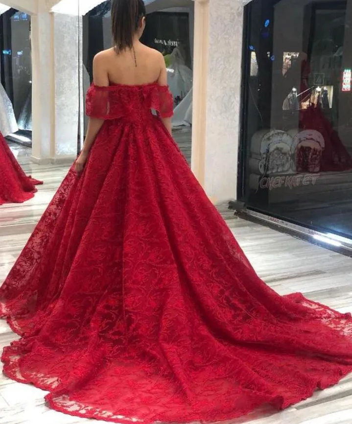 Cheap 2025 Off The Shoulder Lace Prom Dresses Red Long Party Dresses sold by My Chic Dress product image thumbnail 2