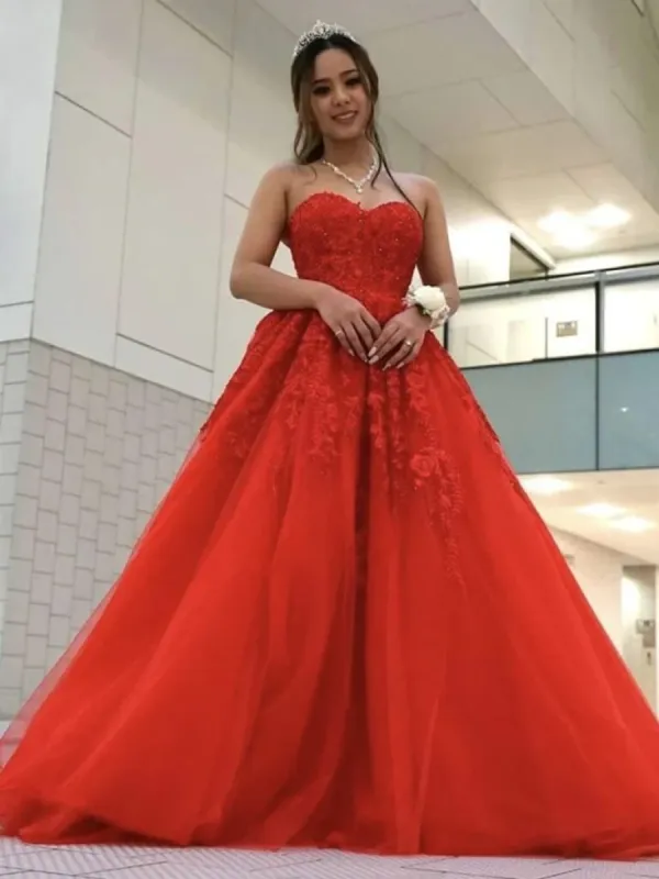 Cheap Sweetheart Red Lace PromDresses 2025 Long Formal Evening Dresses UK sold by My Chic Dress