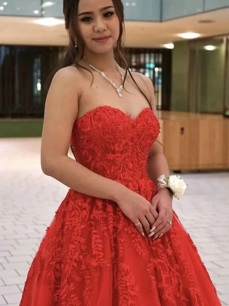 Cheap Sweetheart Red Lace PromDresses 2025 Long Formal Evening Dresses UK sold by My Chic Dress product image thumbnail 2