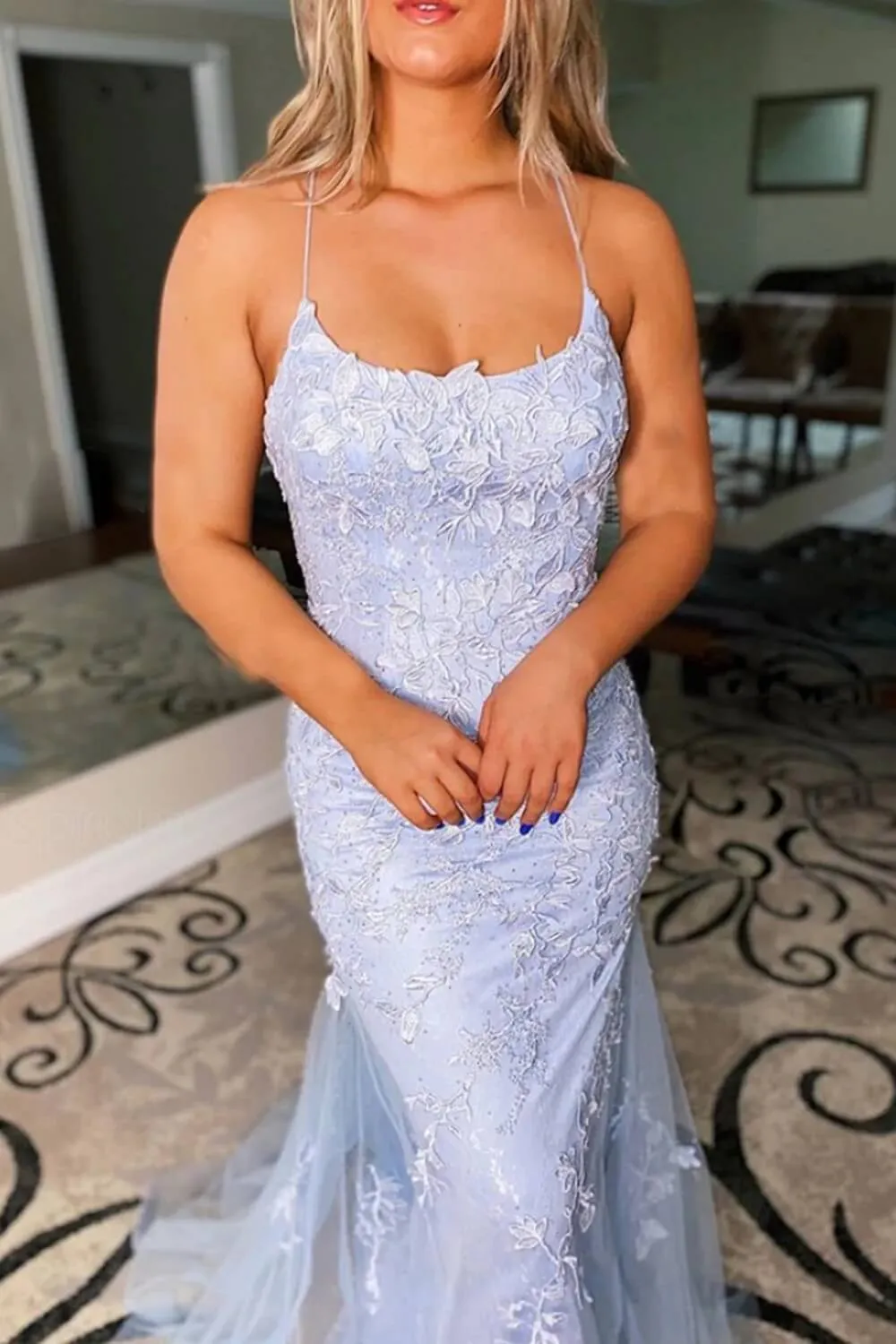 Cheap Blue Lace Pron Dresses Croset 2025 Mermaid Evening Dress sold by My Chic Dress product image thumbnail 2