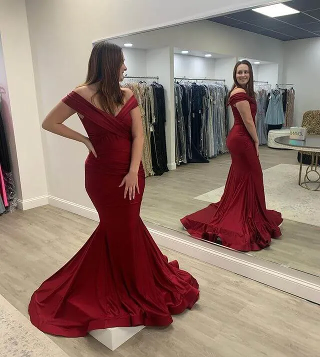 Cheap Burgundy Satin Formal Dresses Off the Shoulder 2025 Prom Dress sold by My Chic Dress product image thumbnail 2