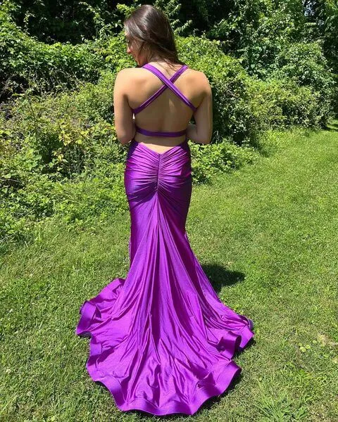 Sexy Mermaid Purple Prom Dresses Simple Long V Neck Formal Dress sold by My Chic Dress product image thumbnail 2