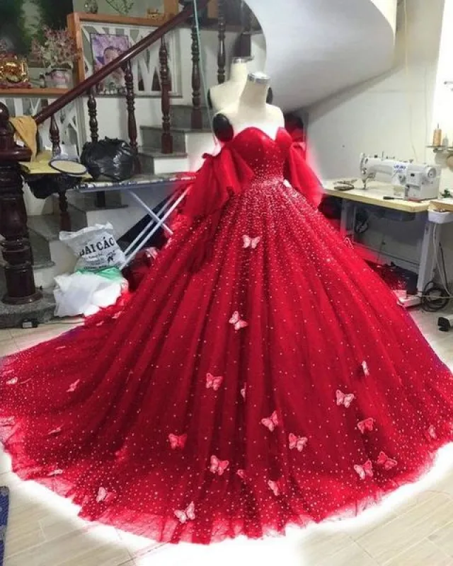 2025 Princess Red Quinceanera Dresses Off the Shoulder Sweet 16 Dress sold by My Chic Dress
