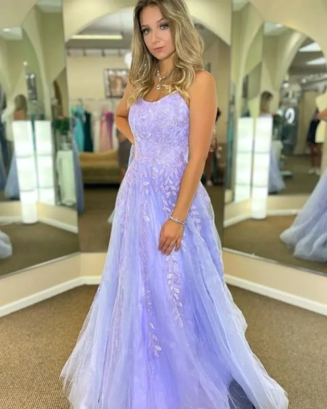 2025 Lilac Lace Prom Dresses A Line Long Formal Dress with Appliques sold by My Chic Dress