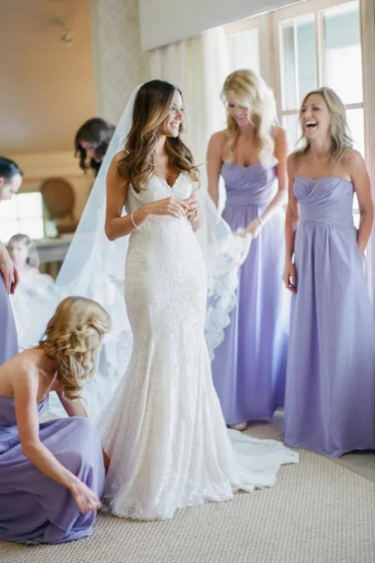 Sheath Lavender Chiffon Bridesmaid Dresses Sweetheart Backless With Ruched sold by My Chic Dress