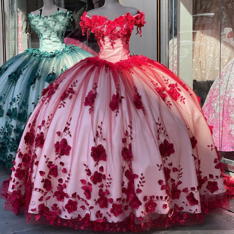 2025 Red Quinceanera Dresses Off The Shoulder 3D Flowers Sweet 16 Party Dress sold by My Chic Dress
