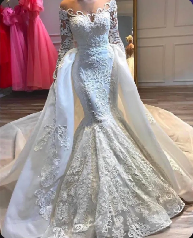 Luxury Princess Long Sleeves Lace Mermaid Wedding Dresses Detachable Train sold by My Chic Dress