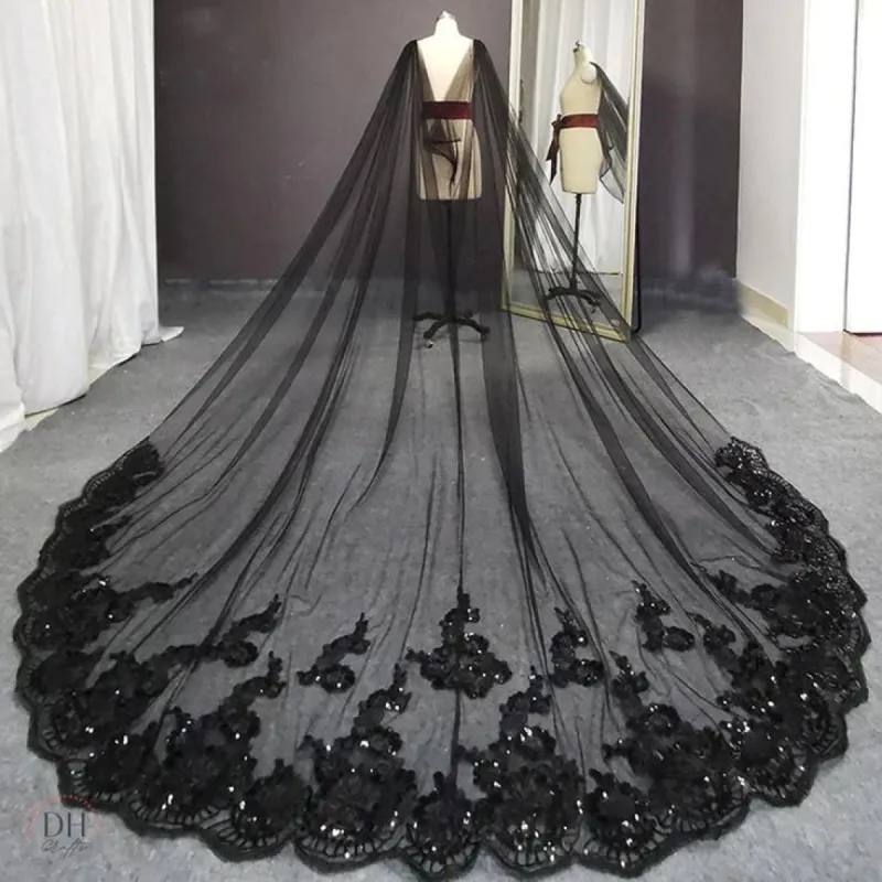 Gothic Wedding Cape Black with Bling Sequin Lace for Bridal sold by My Chic Dress