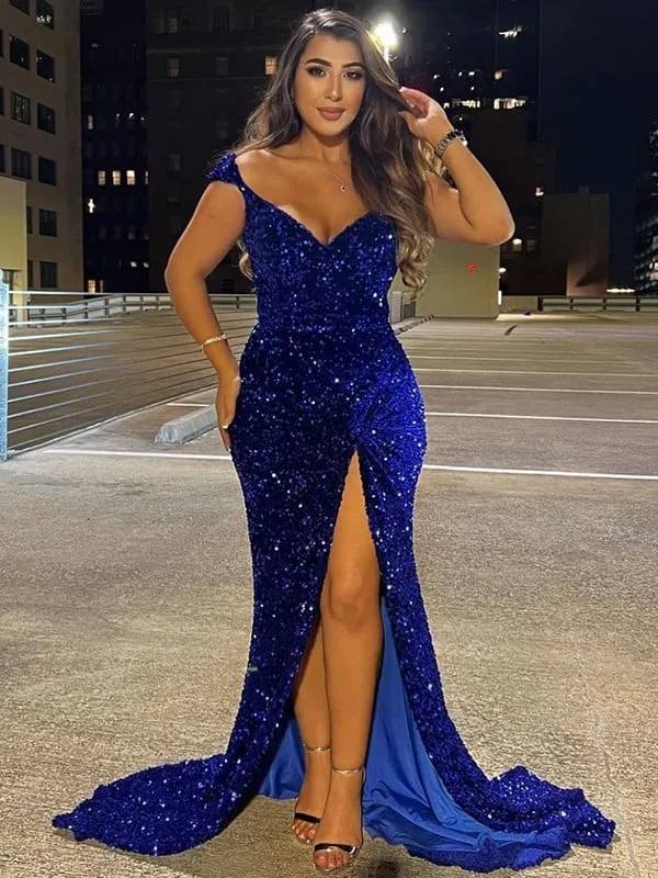 2025 Royal Blue Sequin Mermaid Prom Dresses Off the Shoulder Formal Gown Long sold by My Chic Dress