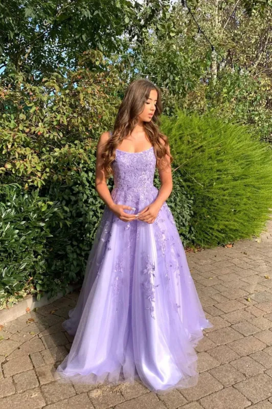 A Line Long Lace Lilac Corset Prom Dresses 2025 Floor Length Formal Dress sold by My Chic Dress