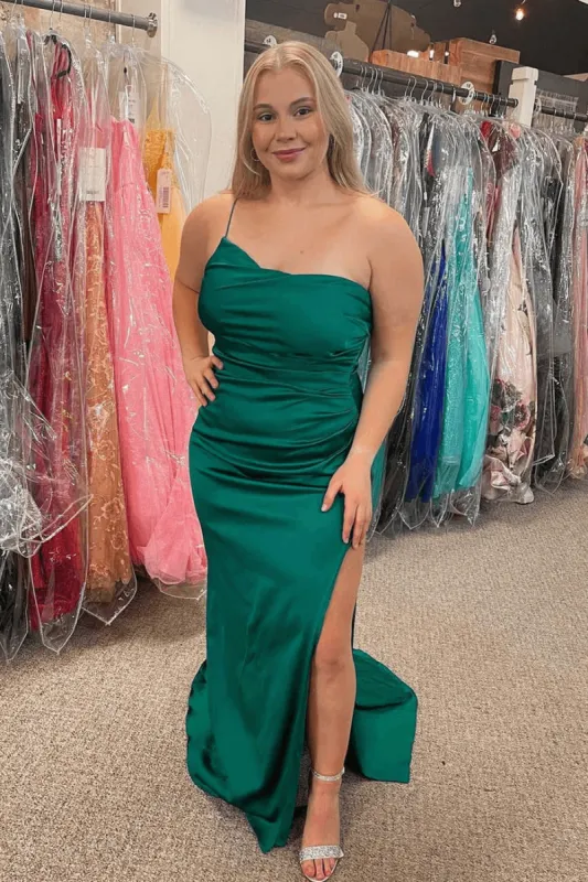 Simple Satin Long Prom Dresses Mermaid One Shoulder Summer Wedding Guest Dress sold by My Chic Dress