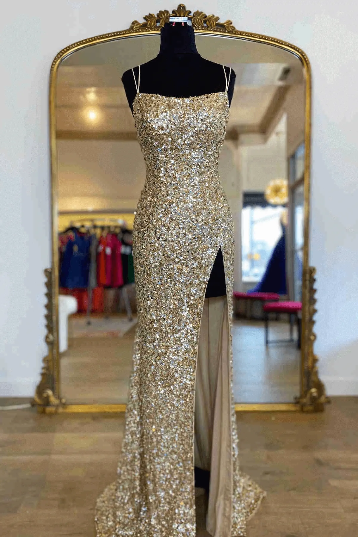 Sparkly Royal Blue Sequins Prom Dress UK Long Mermaid Formal Dress with Slit sold by My Chic Dress product image thumbnail 4