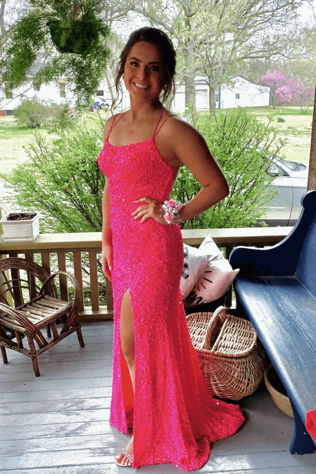 Sparkly Royal Blue Sequins Prom Dress UK Long Mermaid Formal Dress with Slit sold by My Chic Dress product image thumbnail 3