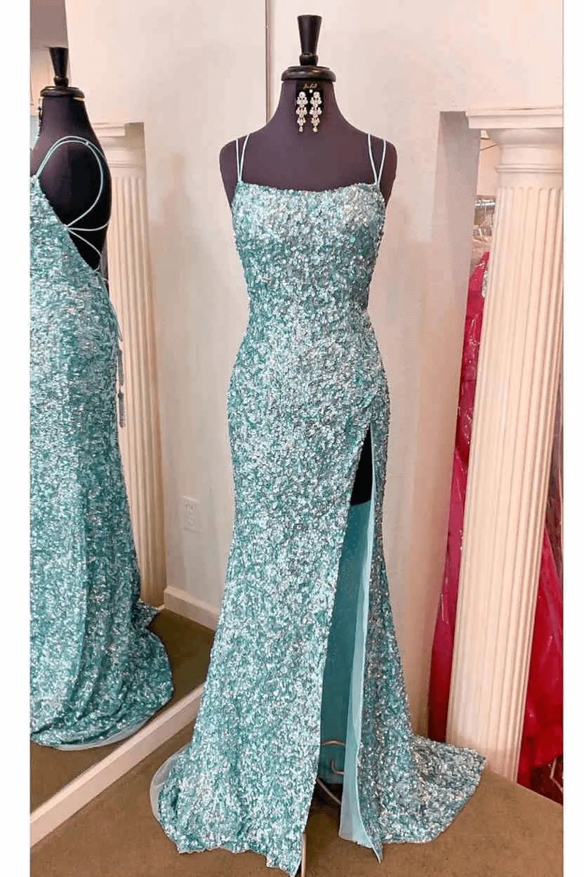 Sparkly Royal Blue Sequins Prom Dress UK Long Mermaid Formal Dress with Slit sold by My Chic Dress product image thumbnail 5