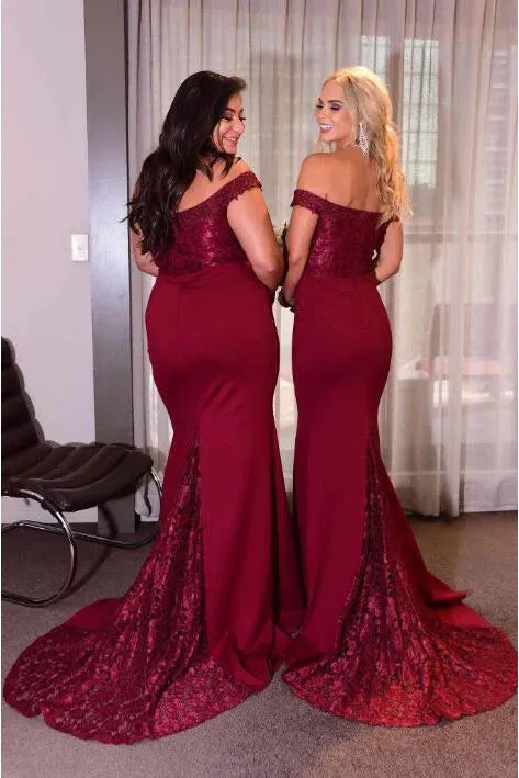 Hot Mermaid Burgundy Lace Bridesmaid Dresses Long Off Shoulder sold by My Chic Dress product image thumbnail 2