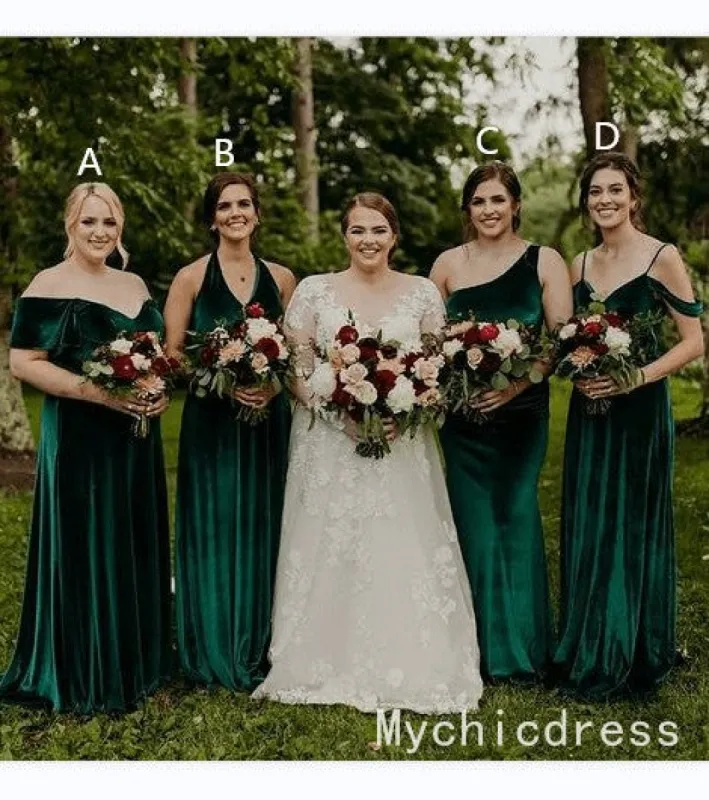 Cheap Emerald Green Velvet Bridesmaid Dresses 2025 Long Wedding Guest Dress sold by My Chic Dress