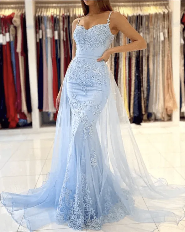 Floor Length Mermaid Sage Green Prom Dresses Lace Removable Train sold by My Chic Dress product image thumbnail 2