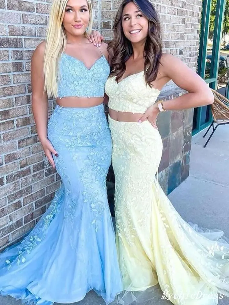 Hot Two Piece Lace Prom Dresses 2025 Mermaid Spaghetti Straps Cross Back sold by My Chic Dress product image thumbnail 2