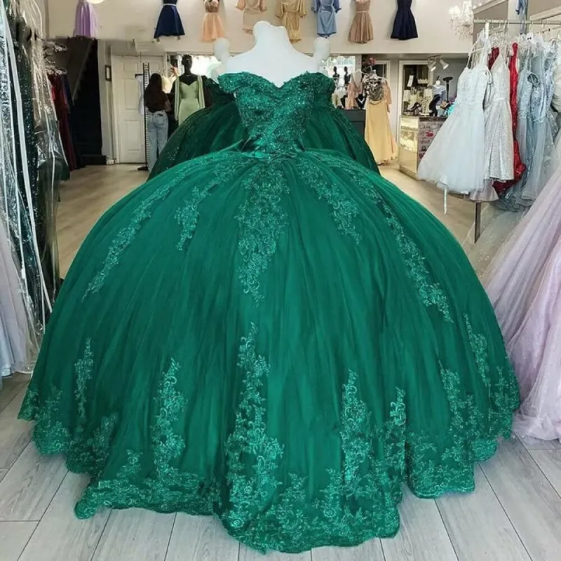 Off Shoulder 2025 Vintage Quinceanera Dresses Dark Green Cheap Sweet 16 Dress sold by My Chic Dress