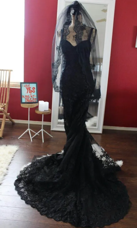 Hot Black Appliques Edge Gothic Wedding Veils sold by My Chic Dress