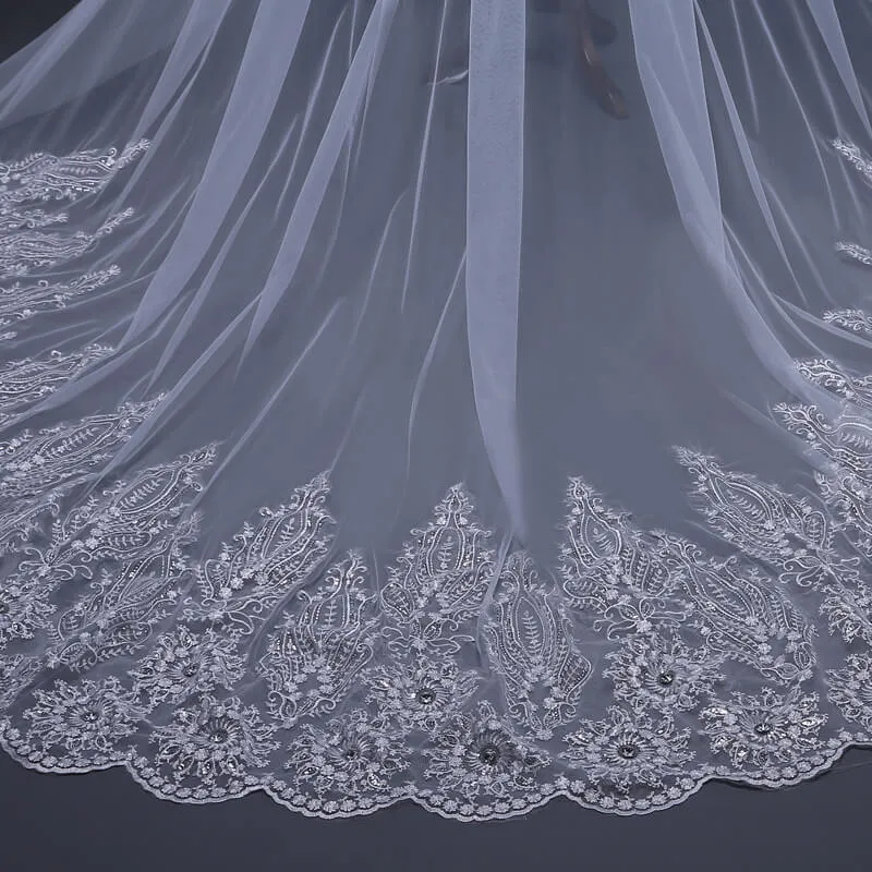 Luxury Princess Lace Wedding Veils with Applique Sequined Trim 3MX3M sold by My Chic Dress product image thumbnail 4