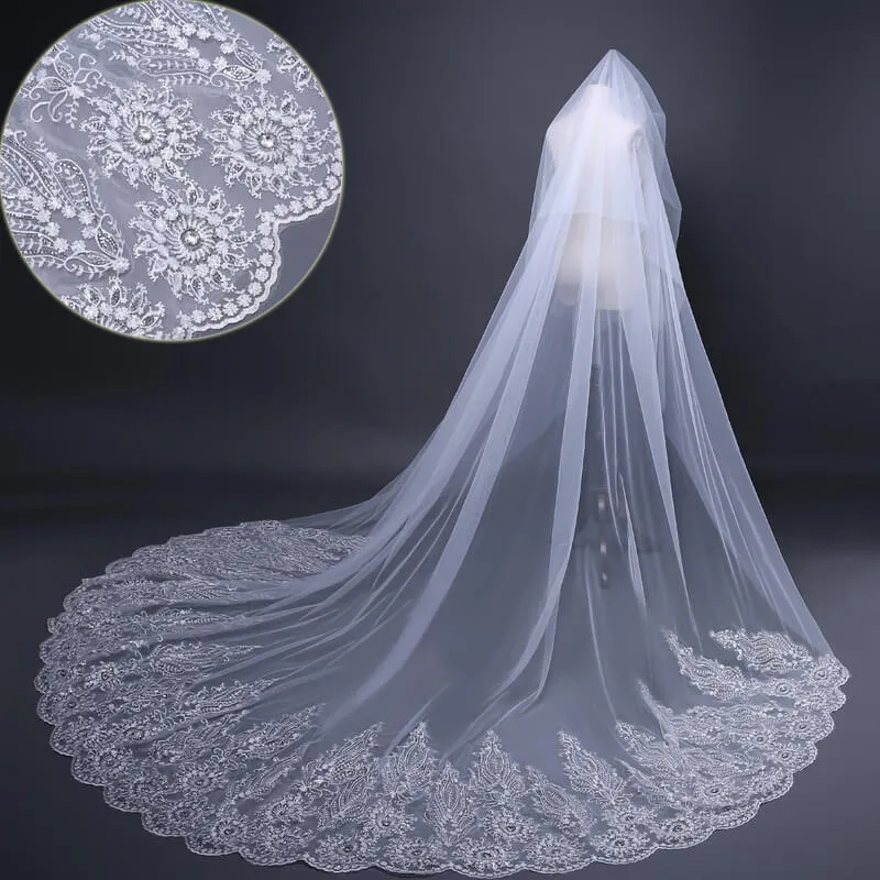 Luxury Princess Lace Wedding Veils with Applique Sequined Trim 3MX3M sold by My Chic Dress product image thumbnail 5