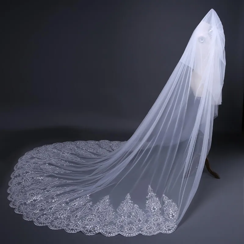 Luxury Princess Lace Wedding Veils with Applique Sequined Trim 3MX3M sold by My Chic Dress product image thumbnail 3