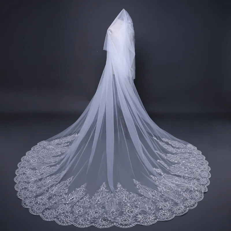 Luxury Princess Lace Wedding Veils with Applique Sequined Trim 3MX3M sold by My Chic Dress
