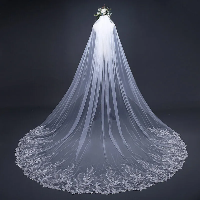 Elegant Tulle Lace Wedding Veils with Applique Sequined Edge 3MX3M sold by My Chic Dress product image thumbnail 4