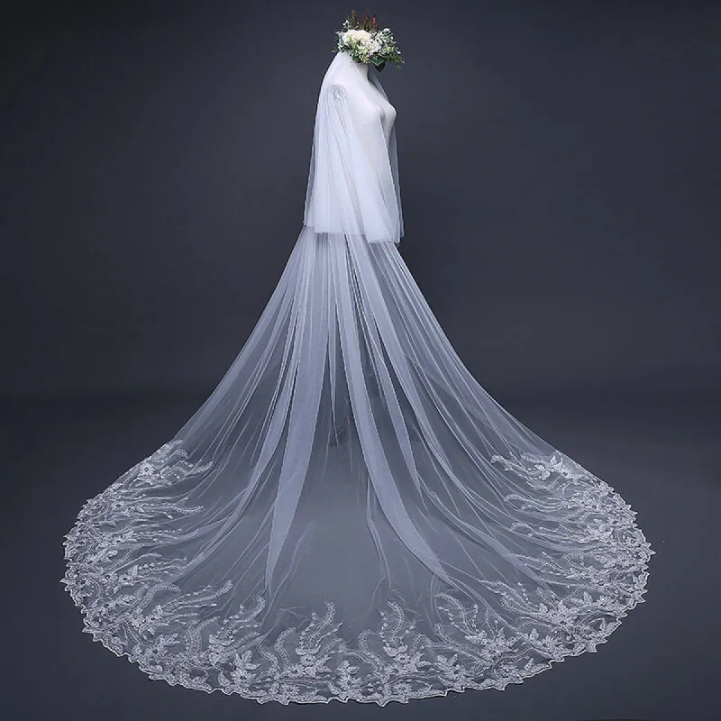 Elegant Tulle Lace Wedding Veils with Applique Sequined Edge 3MX3M sold by My Chic Dress