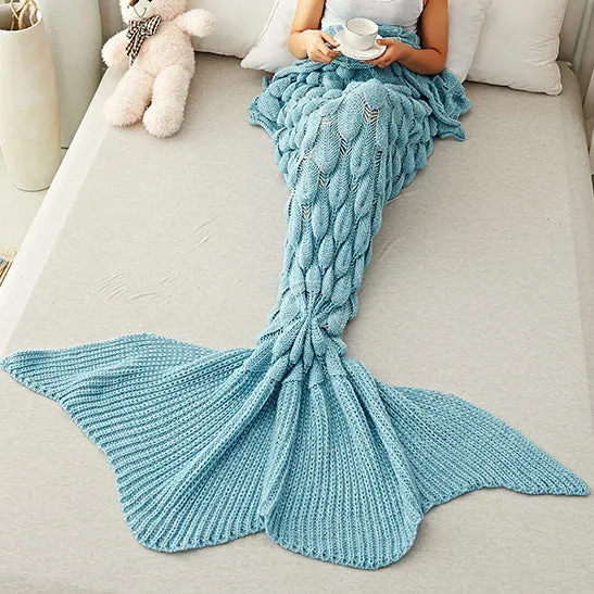 Blue Fish Scale Design Mermaid Blankets for Adults sold by My Chic Dress