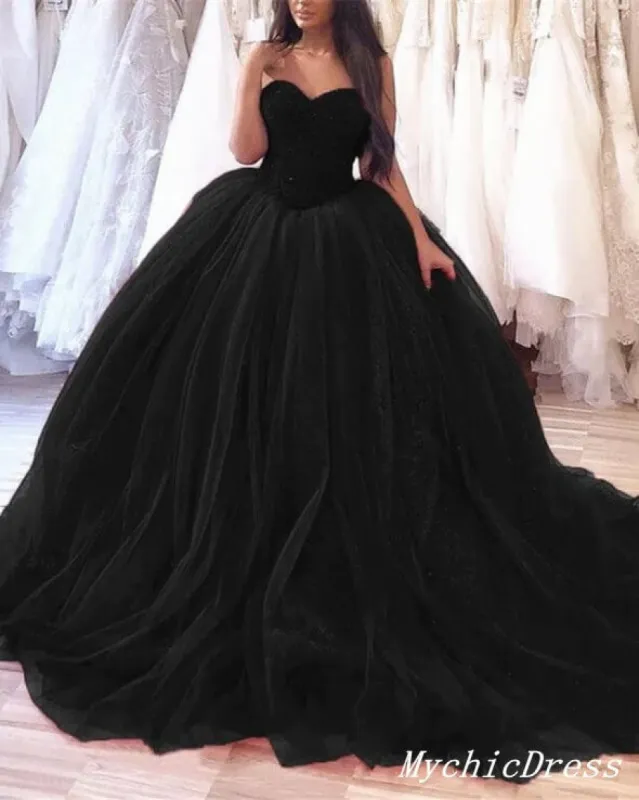 Black Wedding Dresses Gothic Ball Gown Sweetheart Tulle Bridal Dress sold by My Chic Dress