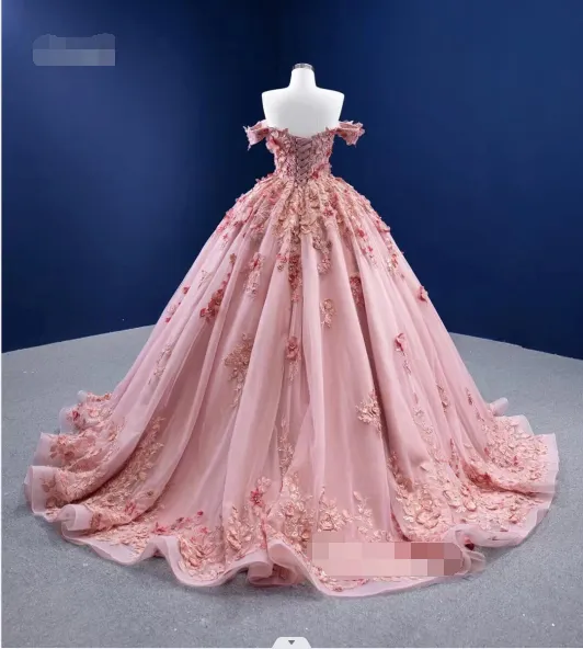 Off The Shoulder 3D Flowers Ball Gown Pink Quinceanera Dresses sold by My Chic Dress product image thumbnail 3