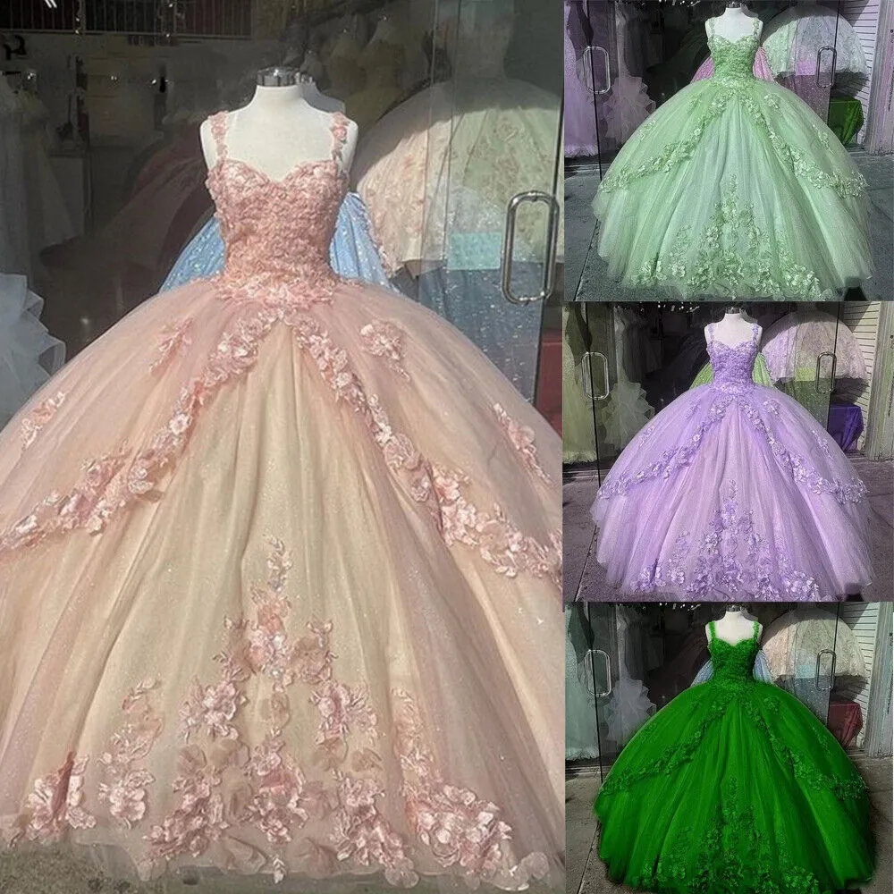Princess 3D Flowers Lavender Quince Dresses 2025 Lace Ball Gown Sweet 16 Dresses sold by My Chic Dress product image thumbnail 3