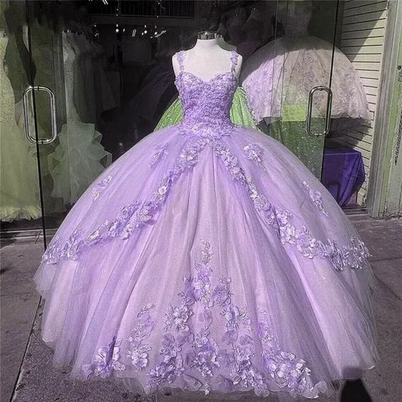Princess 3D Flowers Lavender Quince Dresses 2025 Lace Ball Gown Sweet 16 Dresses sold by My Chic Dress product image thumbnail 4