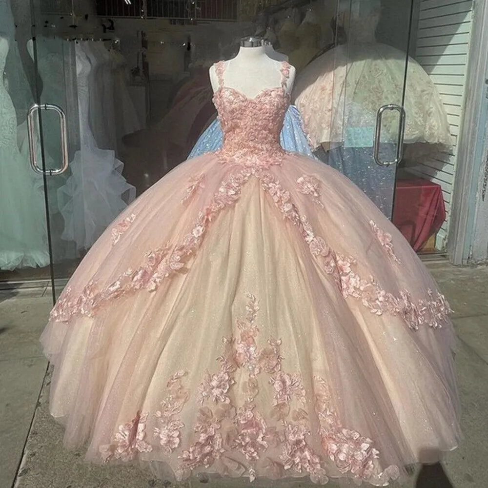 Princess 3D Flowers Lavender Quince Dresses 2025 Lace Ball Gown Sweet 16 Dresses sold by My Chic Dress