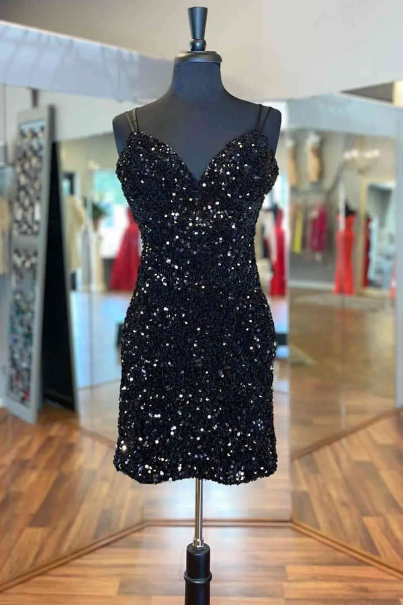 Black Sequin Homecoming Dress Mermaid Tight Short Night Party Dress sold by My Chic Dress