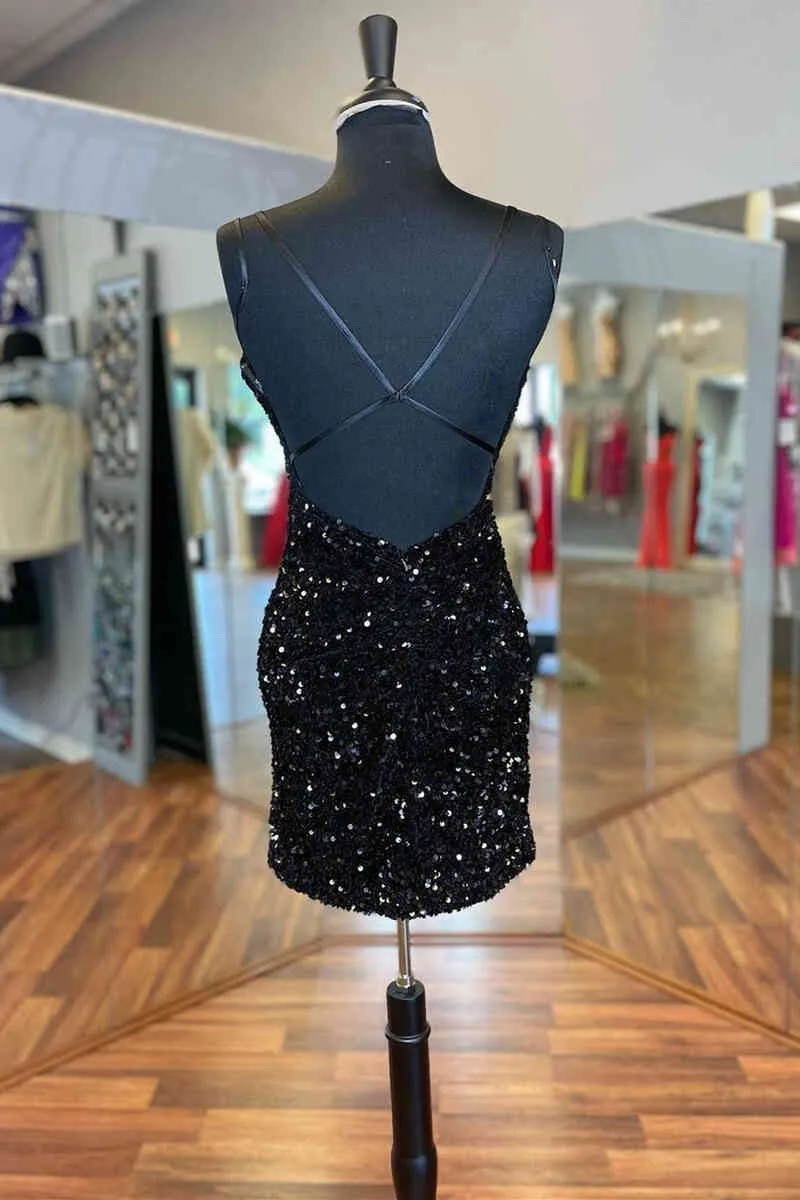 Black Sequin Homecoming Dress Mermaid Tight Short Night Party Dress sold by My Chic Dress product image thumbnail 2