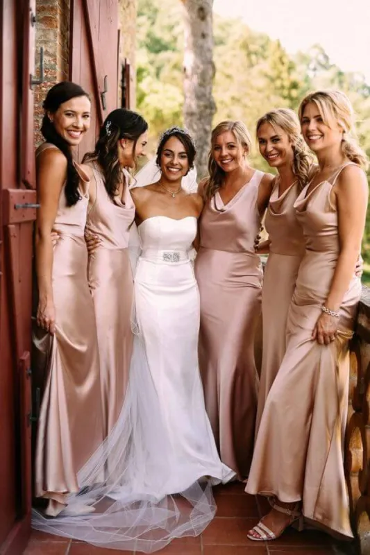 Cheap Floor length Rose Gold Bridesmaid Dresses Satin Sleeveless sold by My Chic Dress