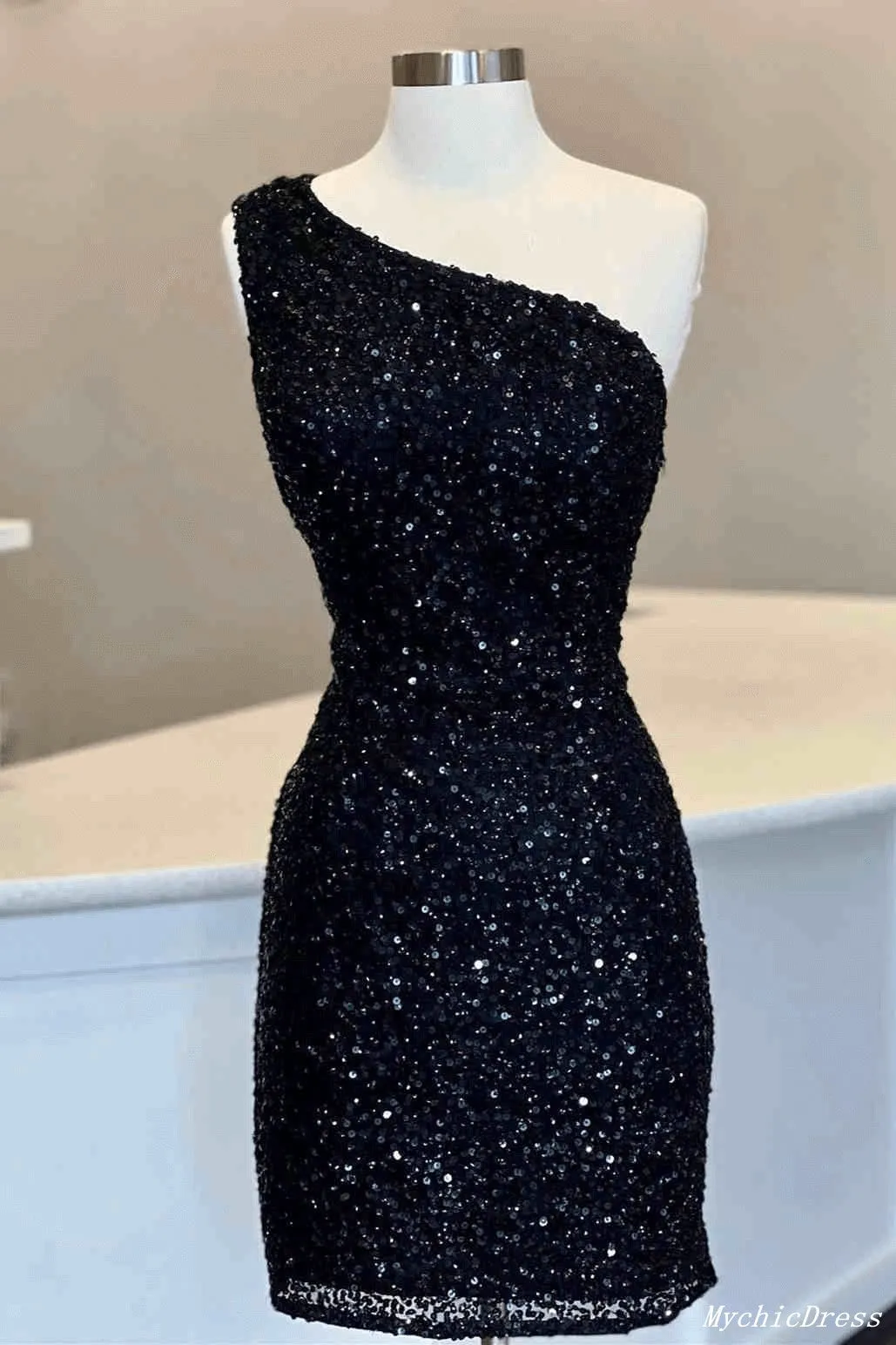 Hot One Shoulder Sparkly Homecoming Dress 2025 Sequin Tight Cocktail Dress sold by My Chic Dress product image thumbnail 4