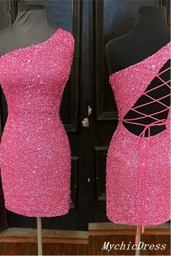 Hot One Shoulder Sparkly Homecoming Dress 2025 Sequin Tight Cocktail Dress sold by My Chic Dress product image thumbnail 2