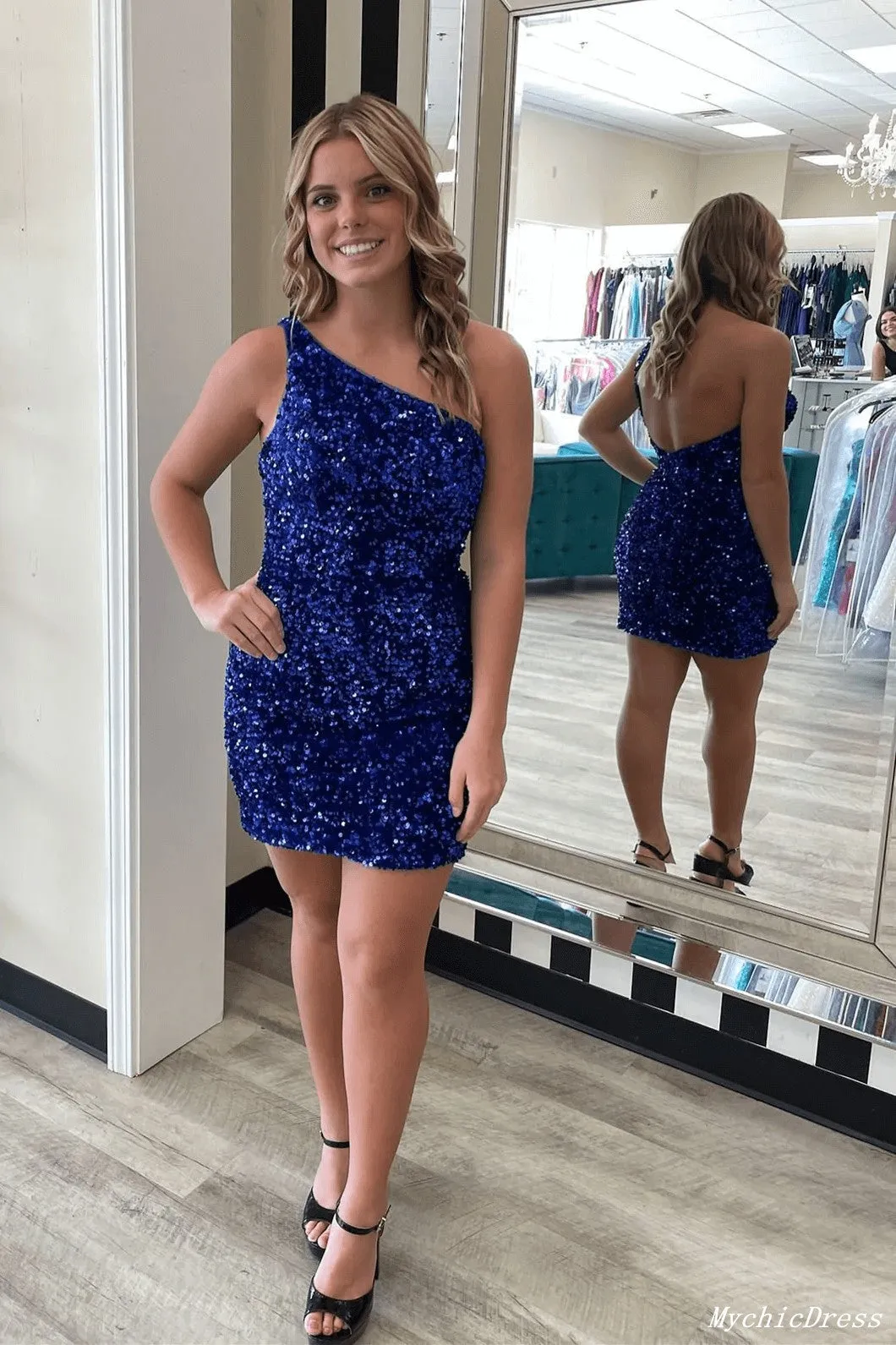 Hot One Shoulder Sparkly Homecoming Dress 2025 Sequin Tight Cocktail Dress sold by My Chic Dress product image thumbnail 5