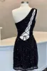Hot One Shoulder Sparkly Homecoming Dress 2025 Sequin Tight Cocktail Dress sold by My Chic Dress