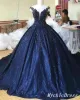 Off the Shoulder Navy Blue Sequin Quince Dresses Ball Gown Lace Sweet 16 dress sold by My Chic Dress