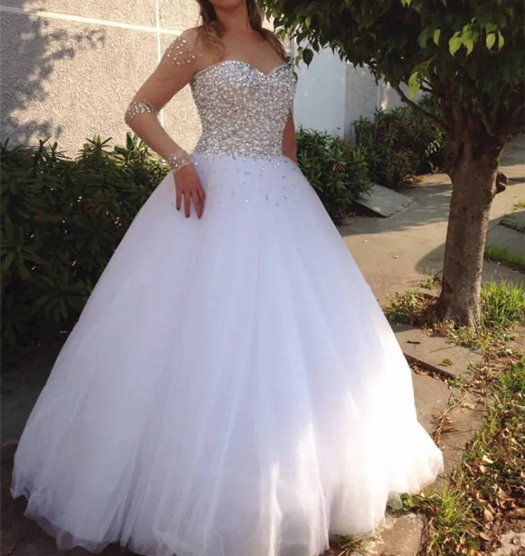 Luxury Ball Gown Crystals Wedding Dresses Long Sleeves Bridal Gown sold by My Chic Dress